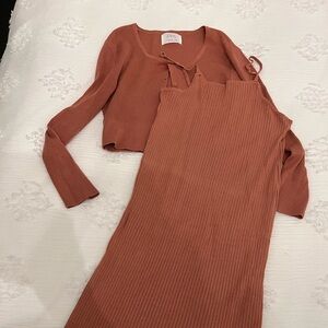 Zara ribbed dress and cardigan set